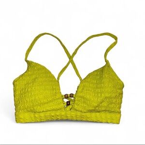 Time and Tru Neon Yellow-Green Bikini Top with Bead Accent